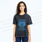 Unisex Pride Blue Bear Defend Trans Futures Printed Washed Tee
