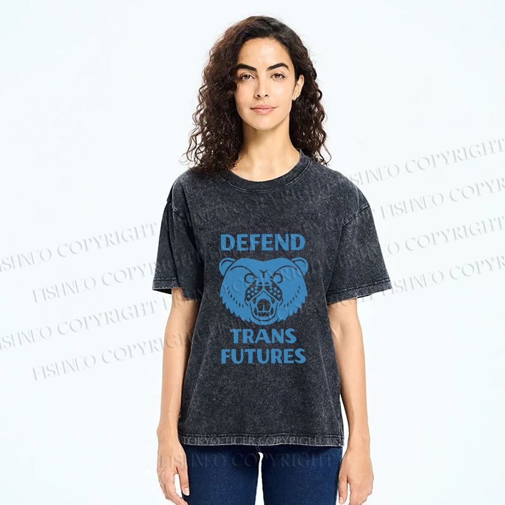 Unisex Pride Blue Bear Defend Trans Futures Printed Washed Tee