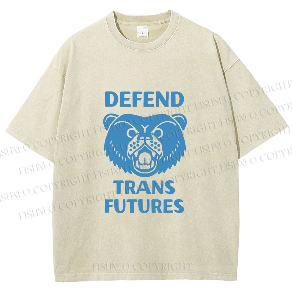 Unisex Pride Blue Bear Defend Trans Futures Printed Washed Tee
