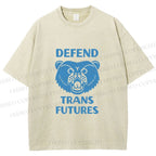 Unisex Pride Blue Bear Defend Trans Futures Printed Washed Tee