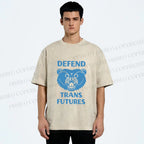 Unisex Pride Blue Bear Defend Trans Futures Printed Washed Tee