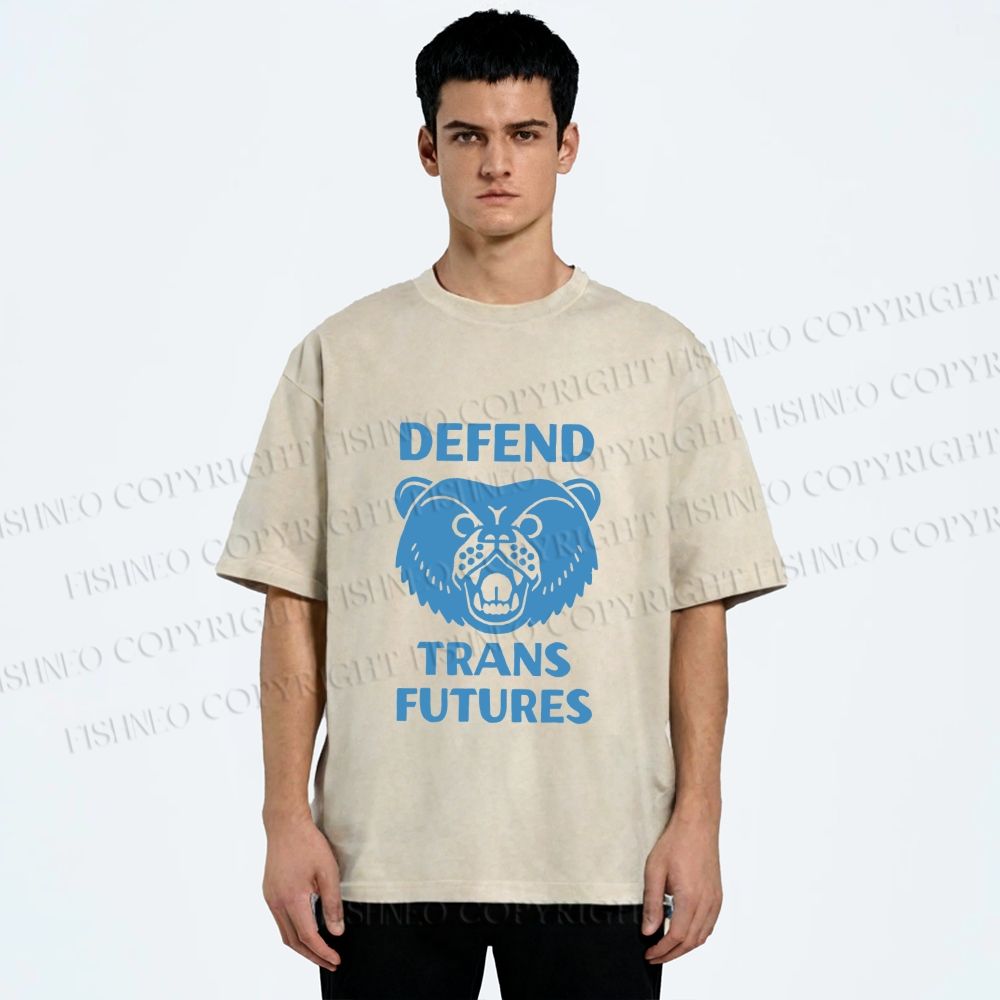 Unisex Pride Blue Bear Defend Trans Futures Printed Washed Tee