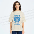 Unisex Pride Blue Bear Defend Trans Futures Printed Washed Tee