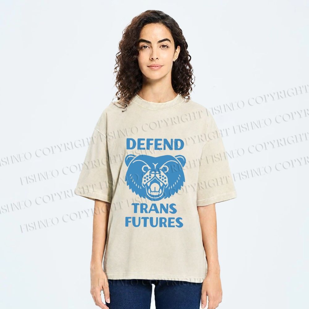 Unisex Pride Blue Bear Defend Trans Futures Printed Washed Tee