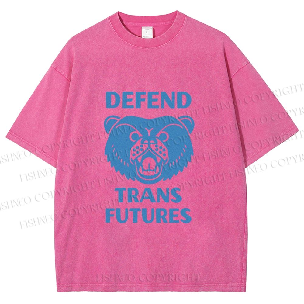 Unisex Pride Blue Bear Defend Trans Futures Printed Washed Tee