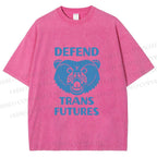 Unisex Pride Blue Bear Defend Trans Futures Printed Washed Tee