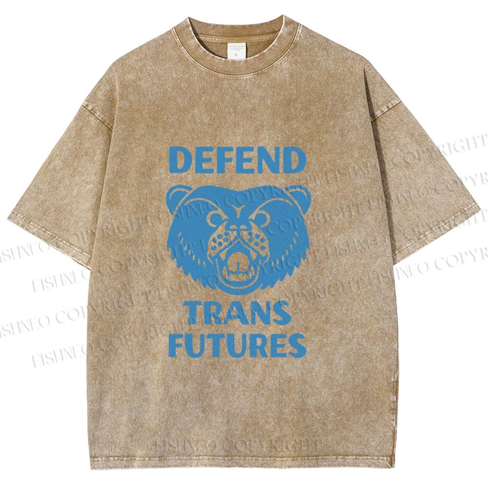 Unisex Pride Blue Bear Defend Trans Futures Printed Washed Tee