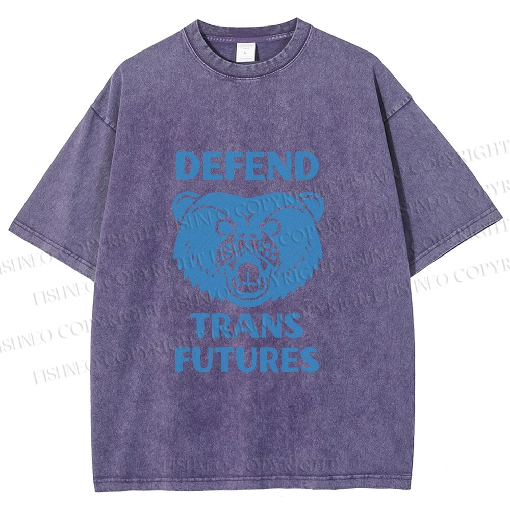 Unisex Pride Blue Bear Defend Trans Futures Printed Washed Tee