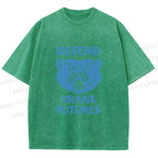 Unisex Pride Blue Bear Defend Trans Futures Printed Washed Tee
