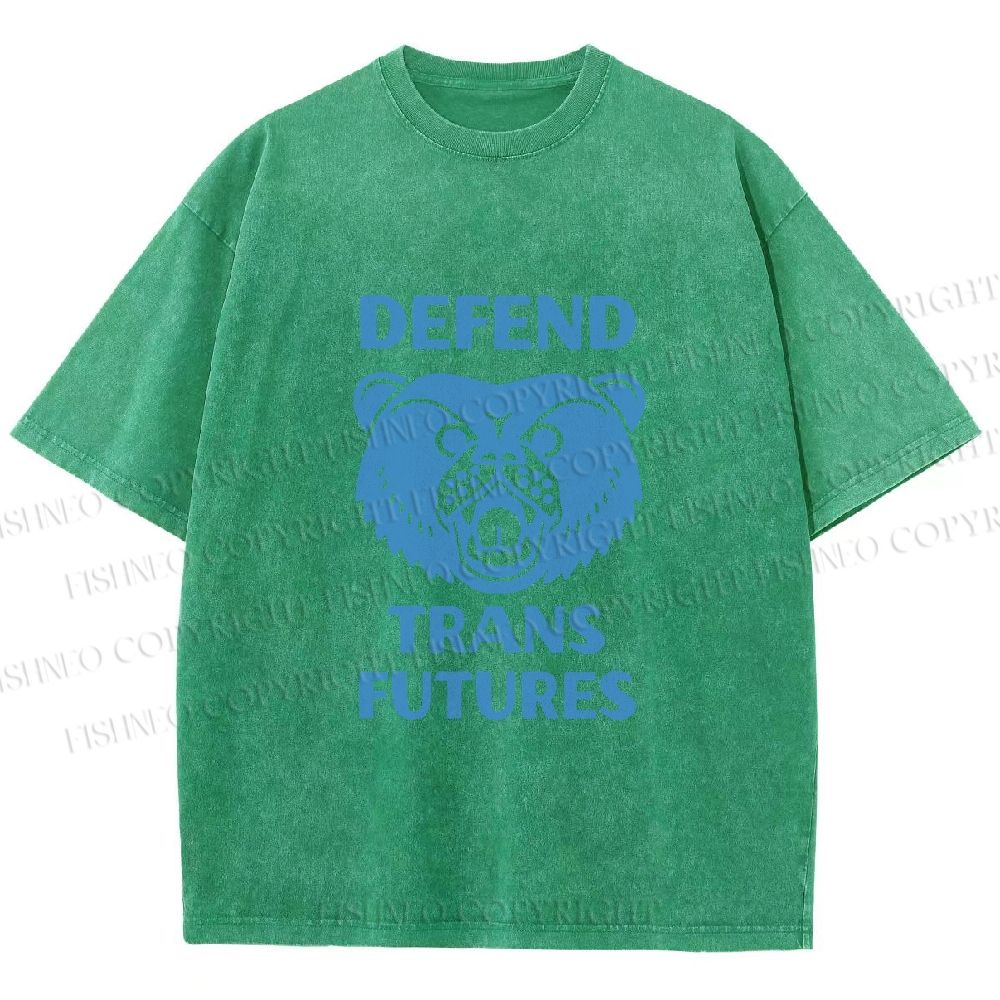 Unisex Pride Blue Bear Defend Trans Futures Printed Washed Tee