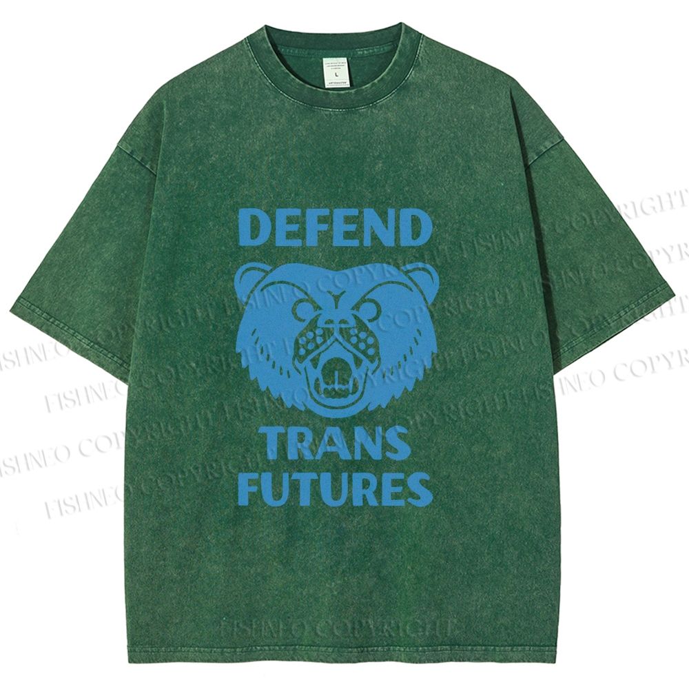 Unisex Pride Blue Bear Defend Trans Futures Printed Washed Tee