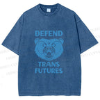 Unisex Pride Blue Bear Defend Trans Futures Printed Washed Tee