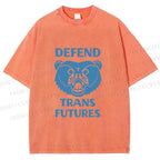 Unisex Pride Blue Bear Defend Trans Futures Printed Washed Tee