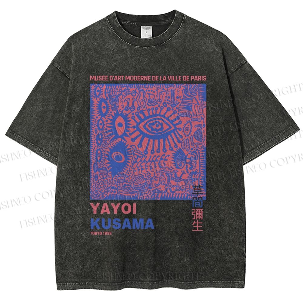 Unisex Yayoi Kusama Eye Graffiti Printed Washed Tee