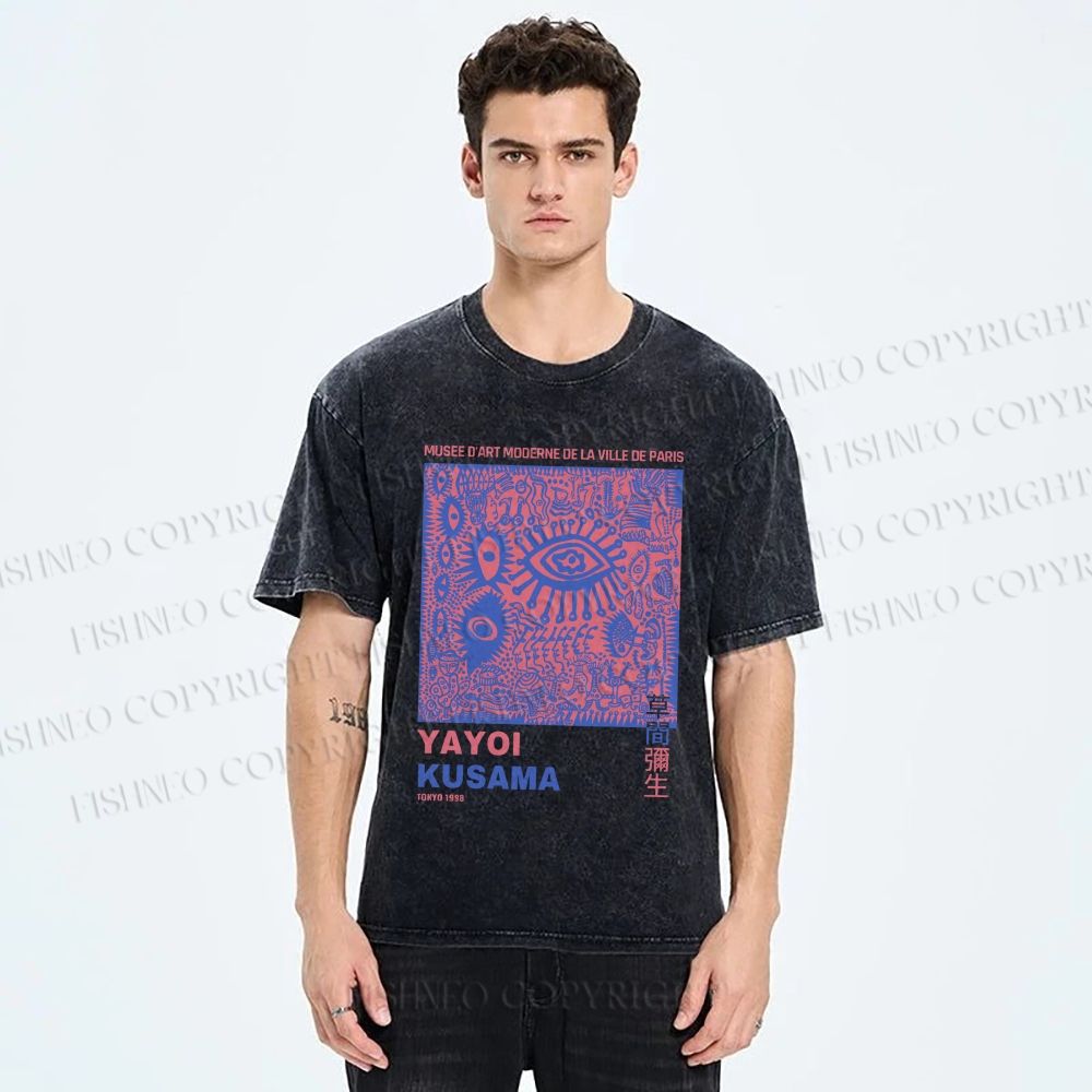 Unisex Yayoi Kusama Eye Graffiti Printed Washed Tee