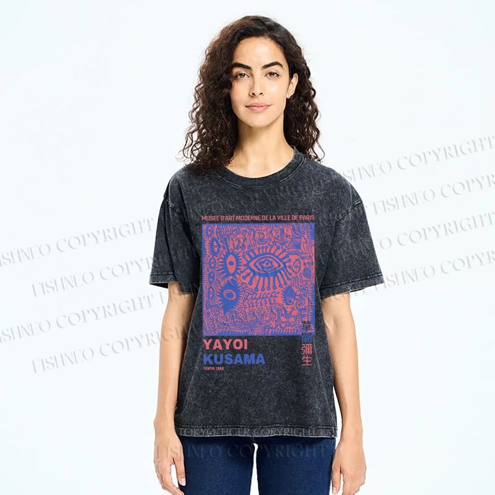 Unisex Yayoi Kusama Eye Graffiti Printed Washed Tee