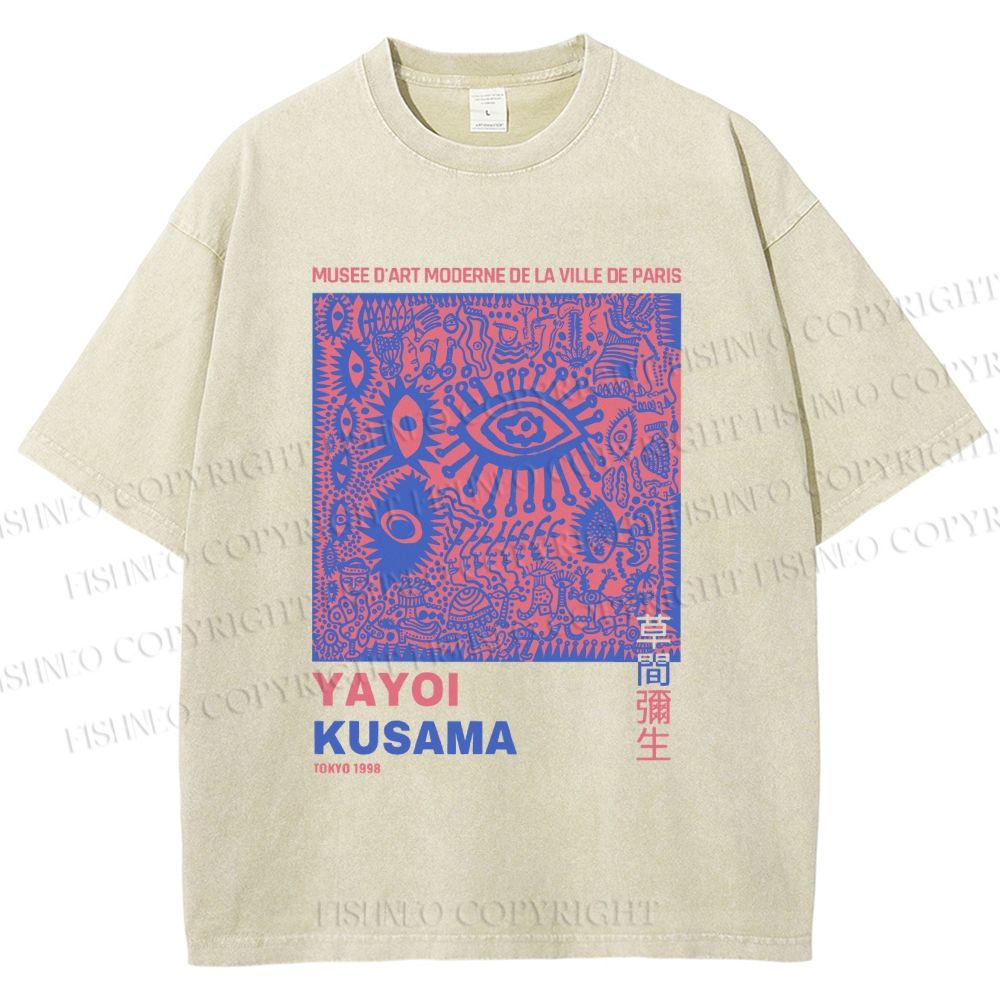 Unisex Yayoi Kusama Eye Graffiti Printed Washed Tee