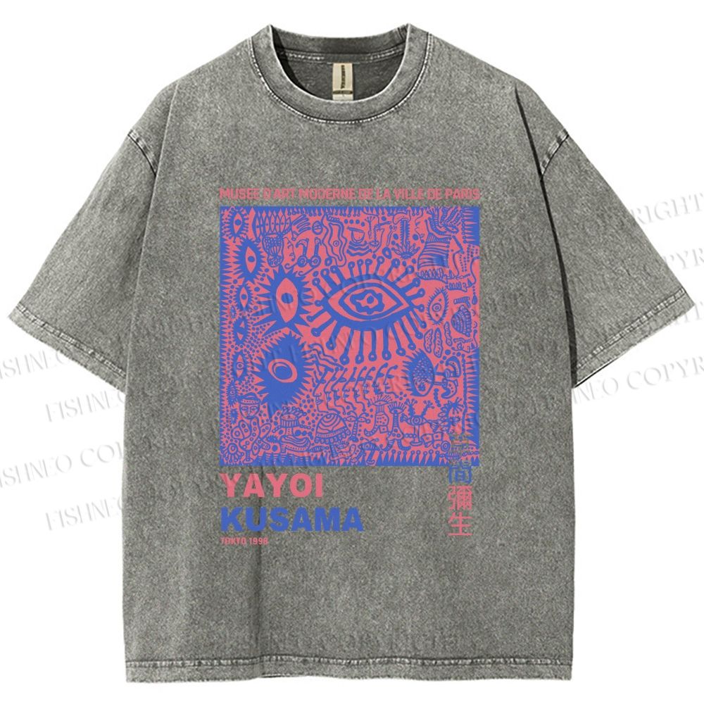 Unisex Yayoi Kusama Eye Graffiti Printed Washed Tee
