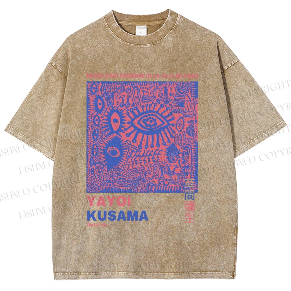 Unisex Yayoi Kusama Eye Graffiti Printed Washed Tee