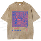 Unisex Yayoi Kusama Eye Graffiti Printed Washed Tee