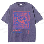 Unisex Yayoi Kusama Eye Graffiti Printed Washed Tee