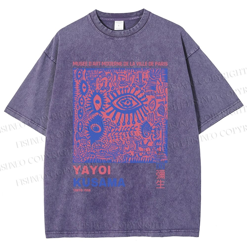 Unisex Yayoi Kusama Eye Graffiti Printed Washed Tee