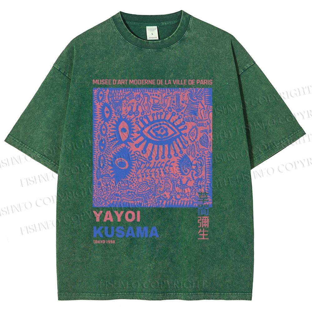 Unisex Yayoi Kusama Eye Graffiti Printed Washed Tee