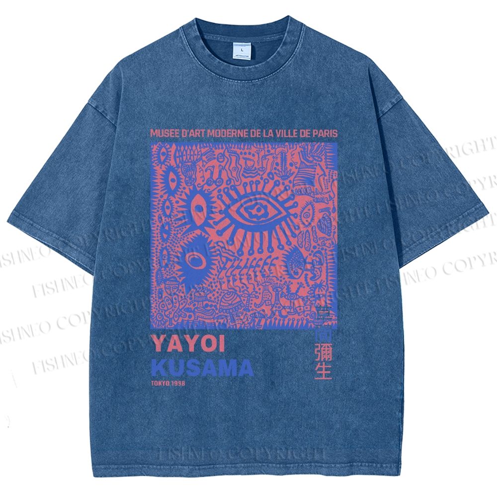 Unisex Yayoi Kusama Eye Graffiti Printed Washed Tee
