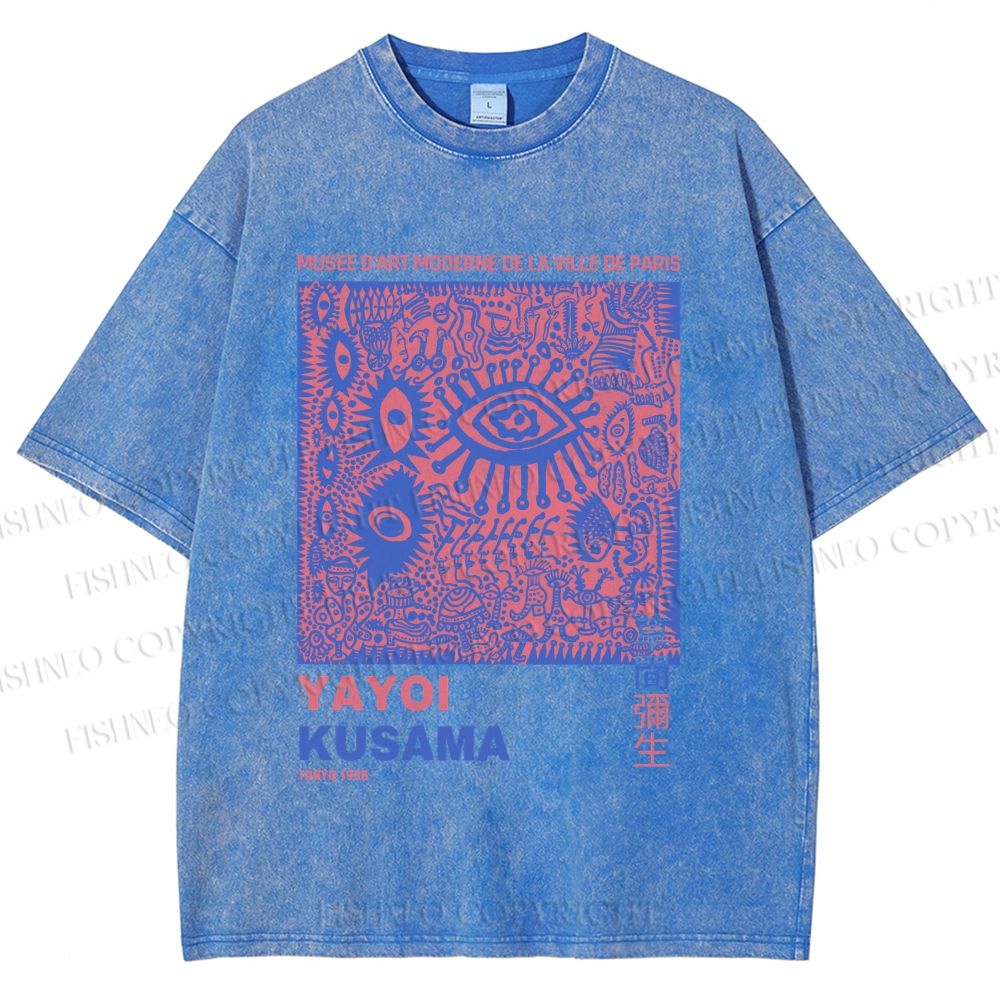 Unisex Yayoi Kusama Eye Graffiti Printed Washed Tee