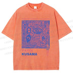Unisex Yayoi Kusama Eye Graffiti Printed Washed Tee