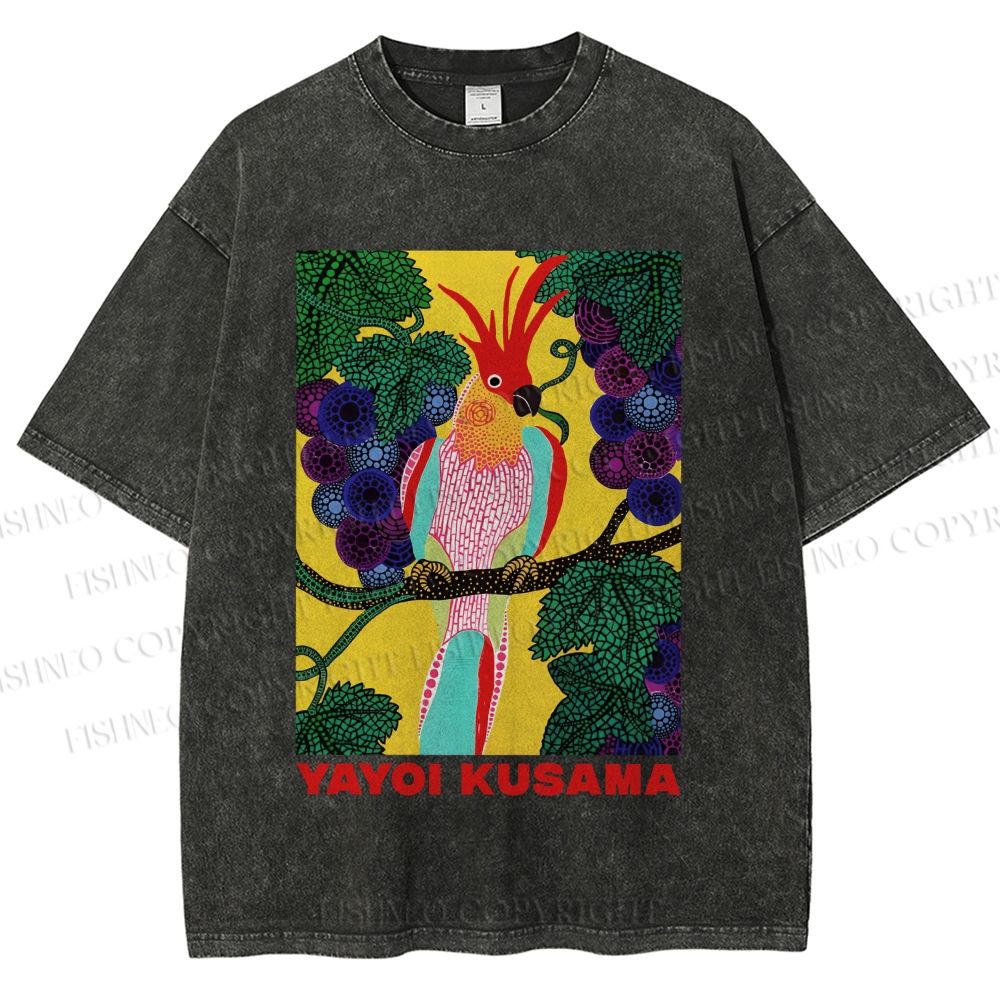 Unisex Yayoi Kusama Parrot Printed Washed Tee