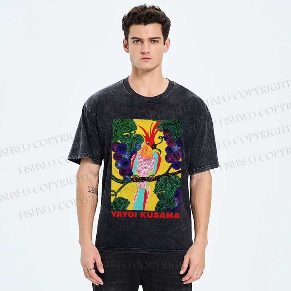 Unisex Yayoi Kusama Parrot Printed Washed Tee