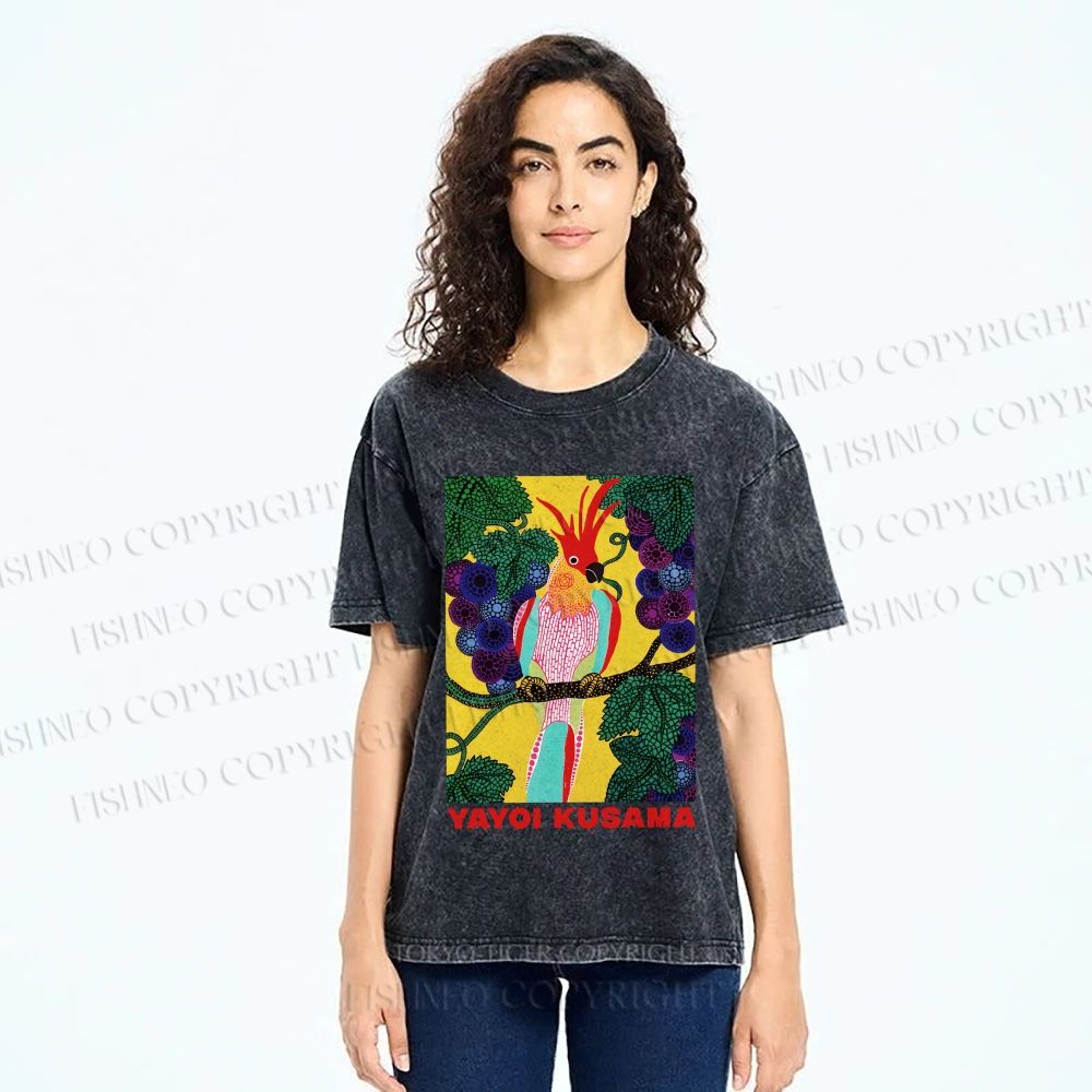 Unisex Yayoi Kusama Parrot Printed Washed Tee
