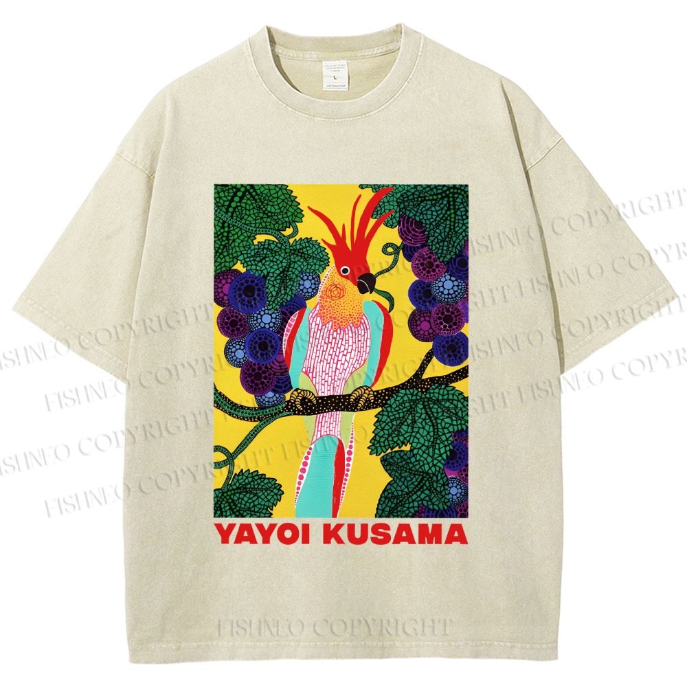 Unisex Yayoi Kusama Parrot Printed Washed Tee