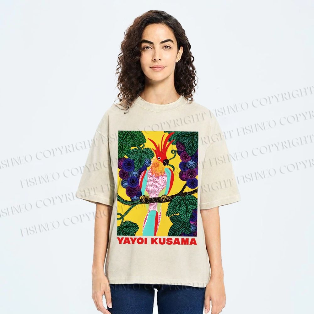 Unisex Yayoi Kusama Parrot Printed Washed Tee