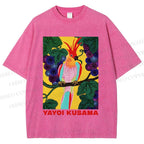 Unisex Yayoi Kusama Parrot Printed Washed Tee