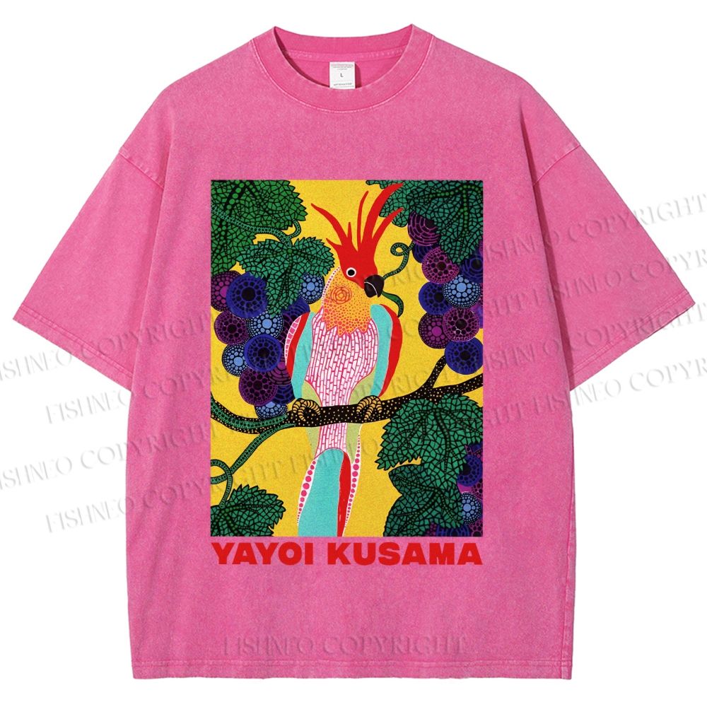 Unisex Yayoi Kusama Parrot Printed Washed Tee
