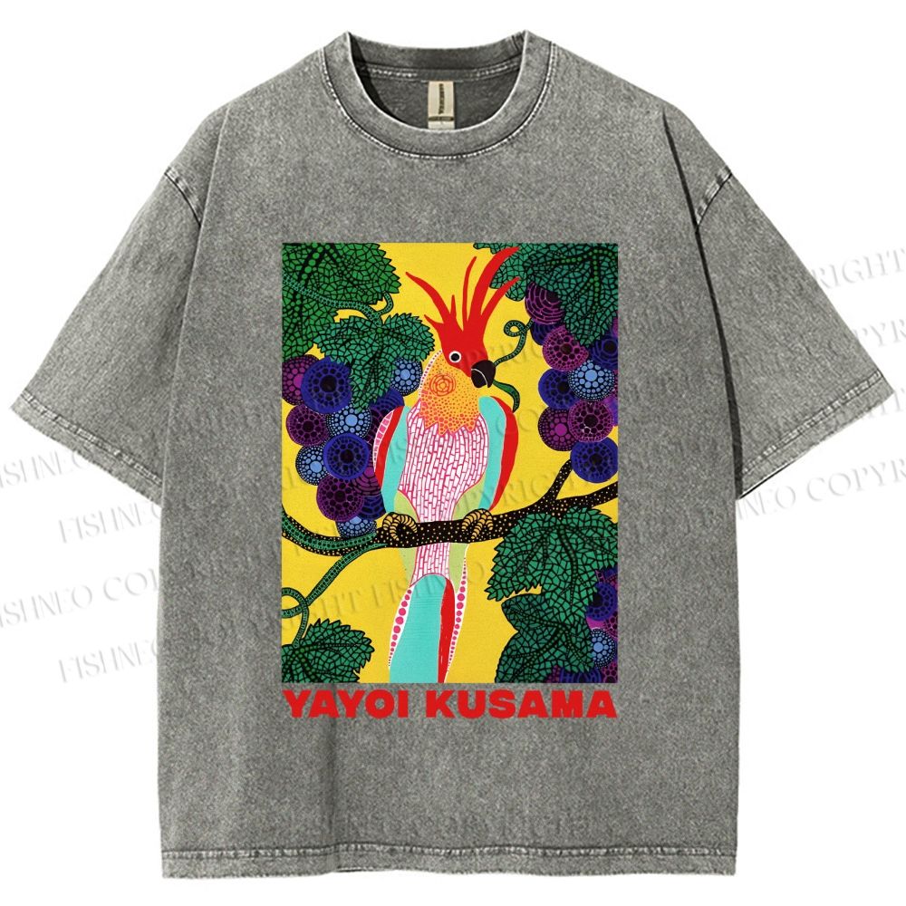 Unisex Yayoi Kusama Parrot Printed Washed Tee