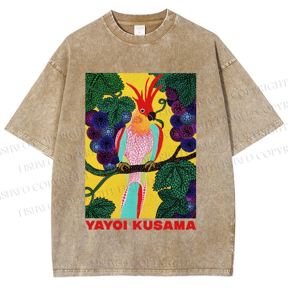 Unisex Yayoi Kusama Parrot Printed Washed Tee