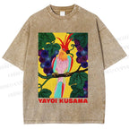 Unisex Yayoi Kusama Parrot Printed Washed Tee