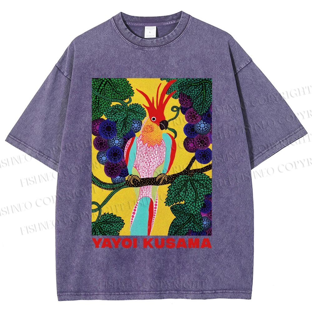 Unisex Yayoi Kusama Parrot Printed Washed Tee