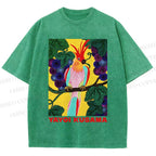 Unisex Yayoi Kusama Parrot Printed Washed Tee