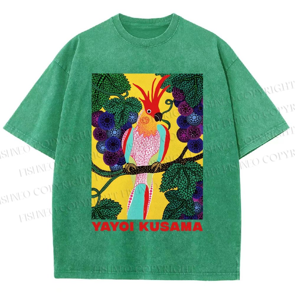Unisex Yayoi Kusama Parrot Printed Washed Tee