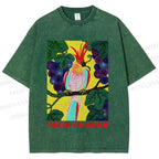 Unisex Yayoi Kusama Parrot Printed Washed Tee