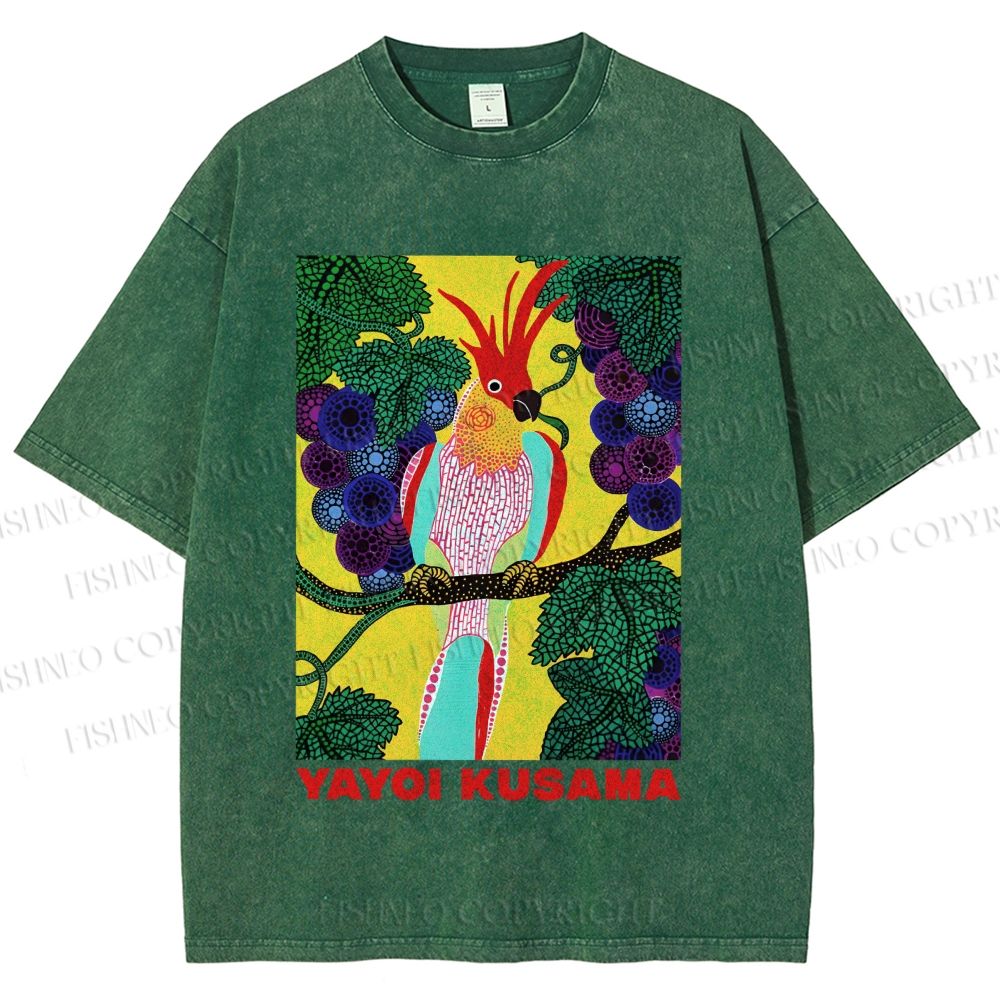 Unisex Yayoi Kusama Parrot Printed Washed Tee