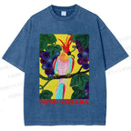 Unisex Yayoi Kusama Parrot Printed Washed Tee