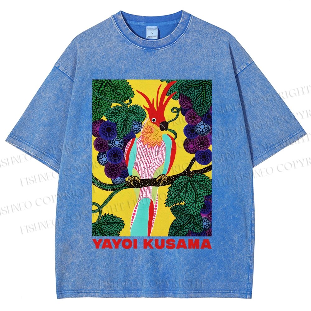 Unisex Yayoi Kusama Parrot Printed Washed Tee