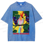 Unisex Yayoi Kusama Parrot Printed Washed Tee