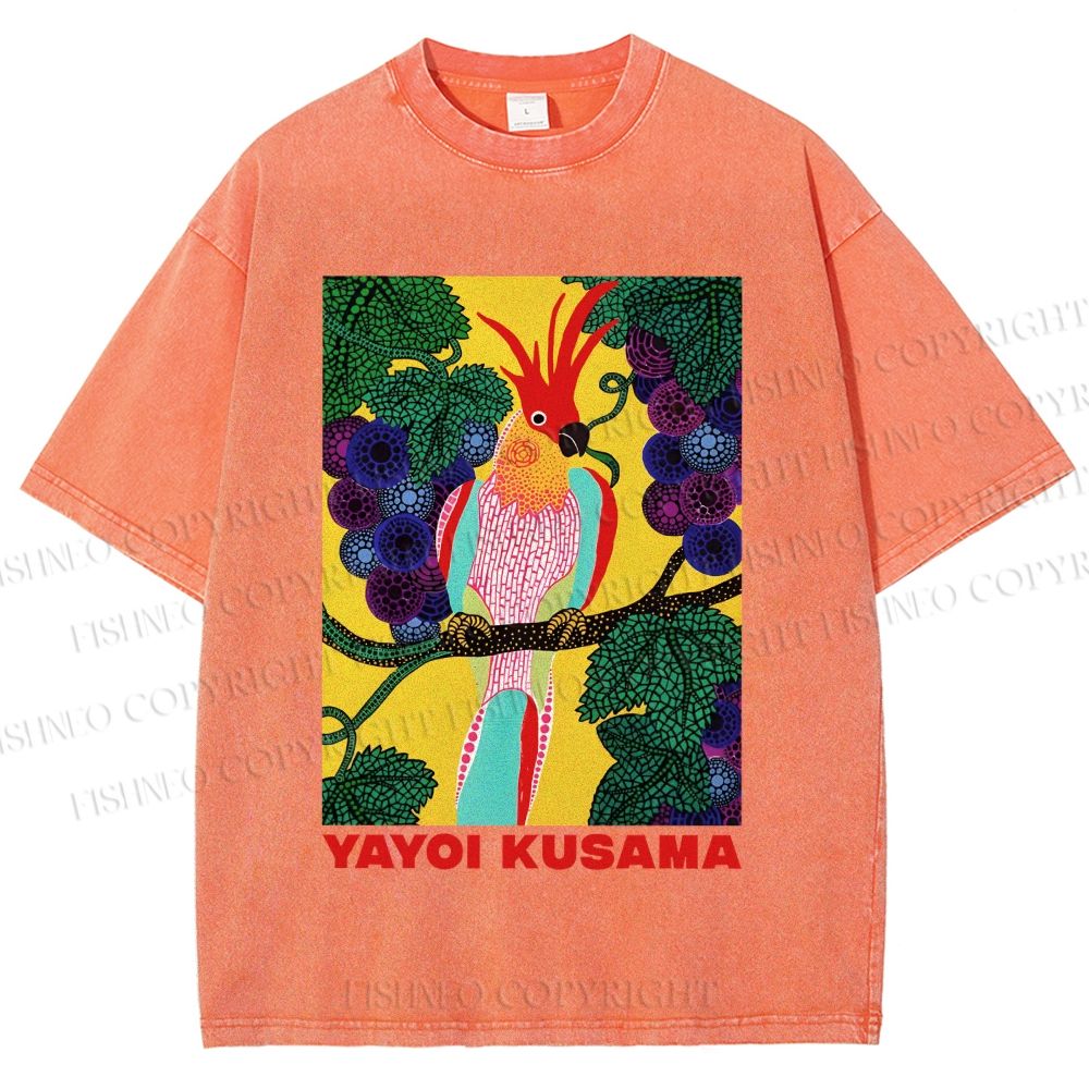 Unisex Yayoi Kusama Parrot Printed Washed Tee