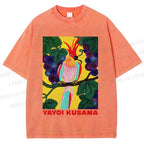 Unisex Yayoi Kusama Parrot Printed Washed Tee